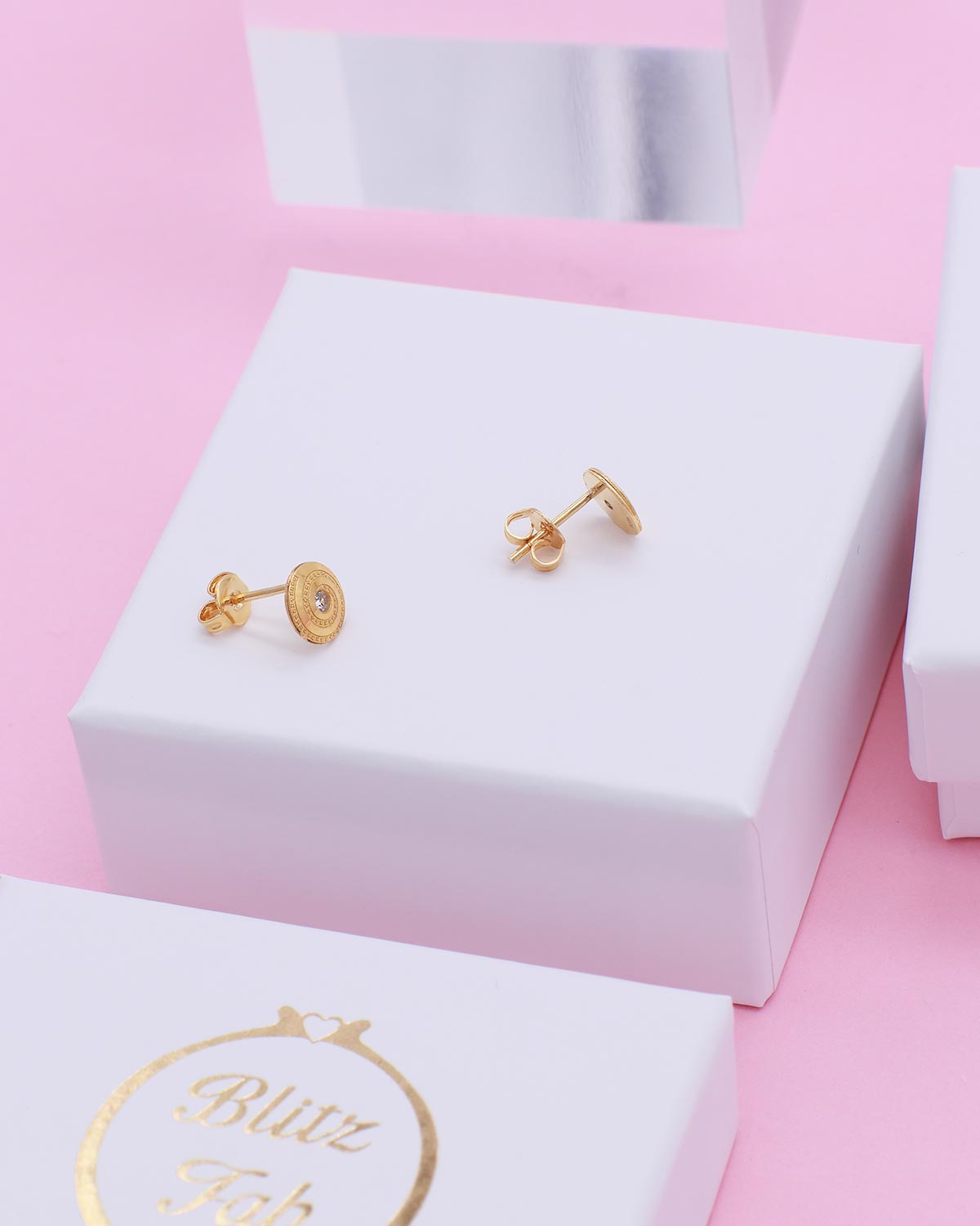 round circular stud earrings real gold
