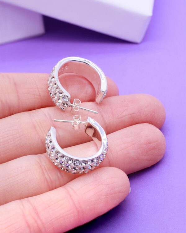 thick diamond hoop earrings silver