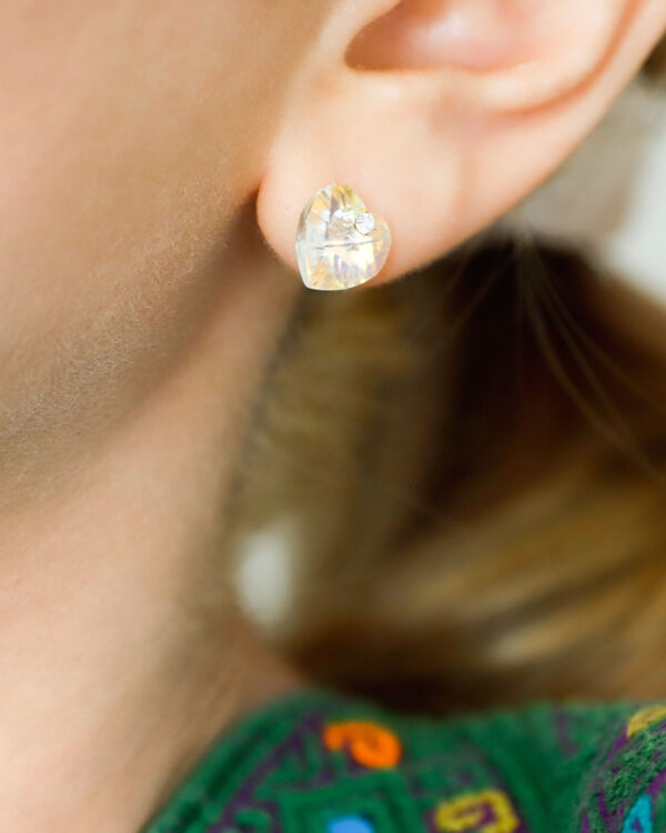transparent heart stone earrings 925 silver