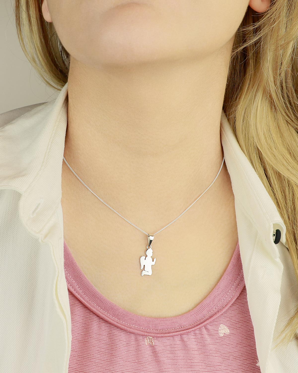 angel praying silver necklace