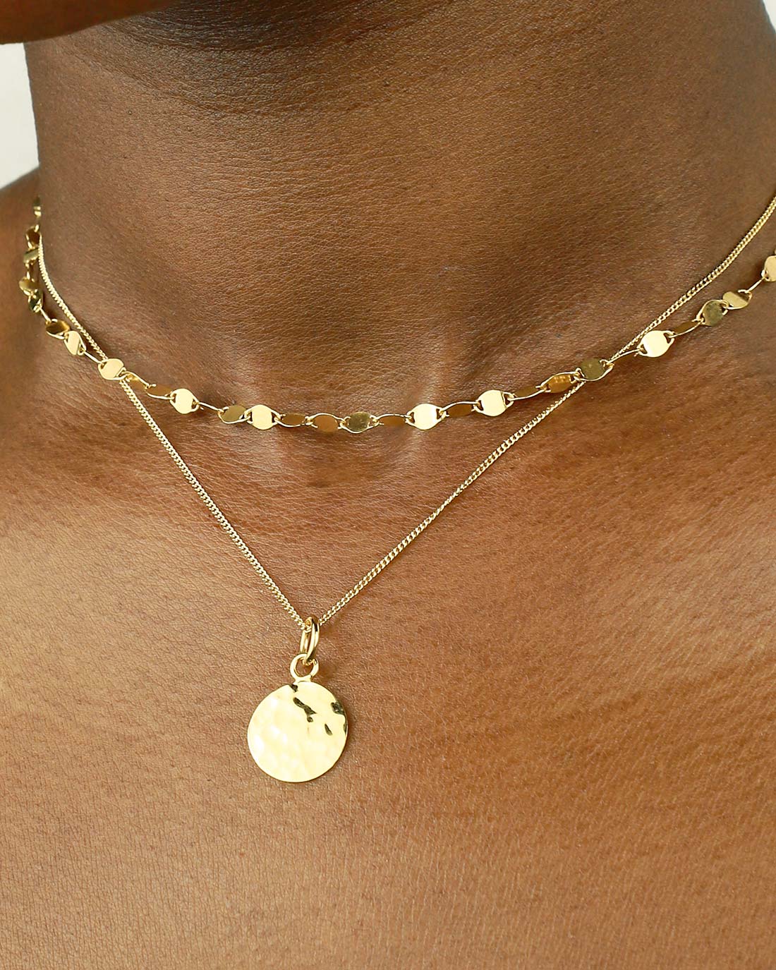 hammered circle coin pendant gold vermeil 24k