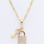 lock pendant zirconia gold necklace