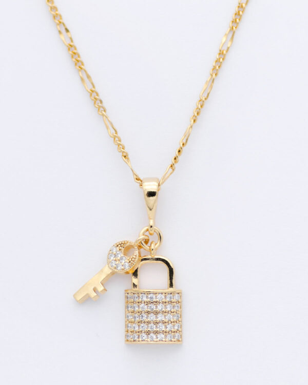 lock pendant zirconia gold necklace