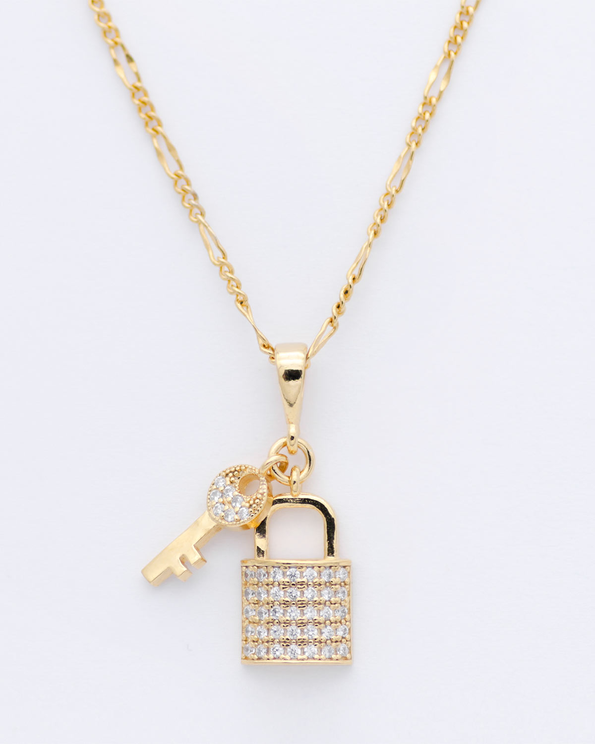 lock pendant zirconia gold necklace