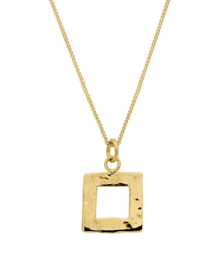 hammered square pendant necklace gold vermeil