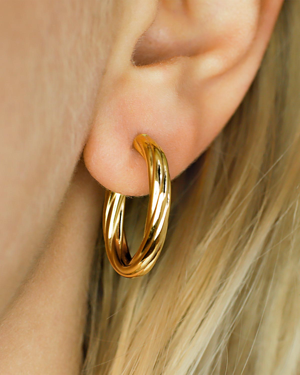 gold hoop earrings twist 24K