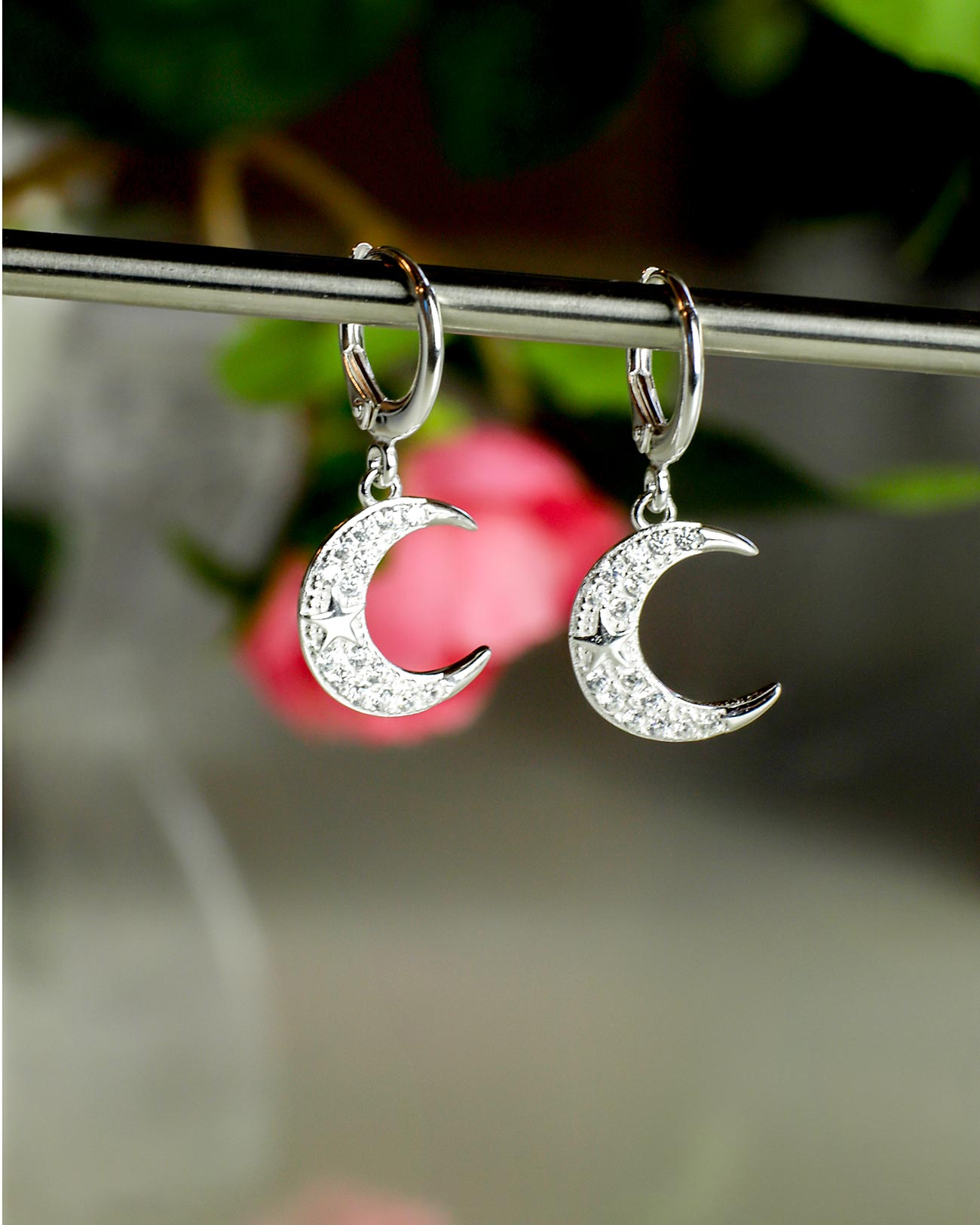 Moon Hoop Earrings Silver