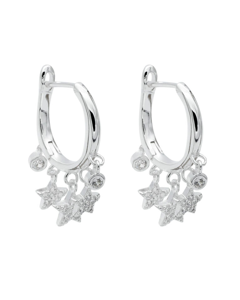 stars charms dangling hoop earrings silver