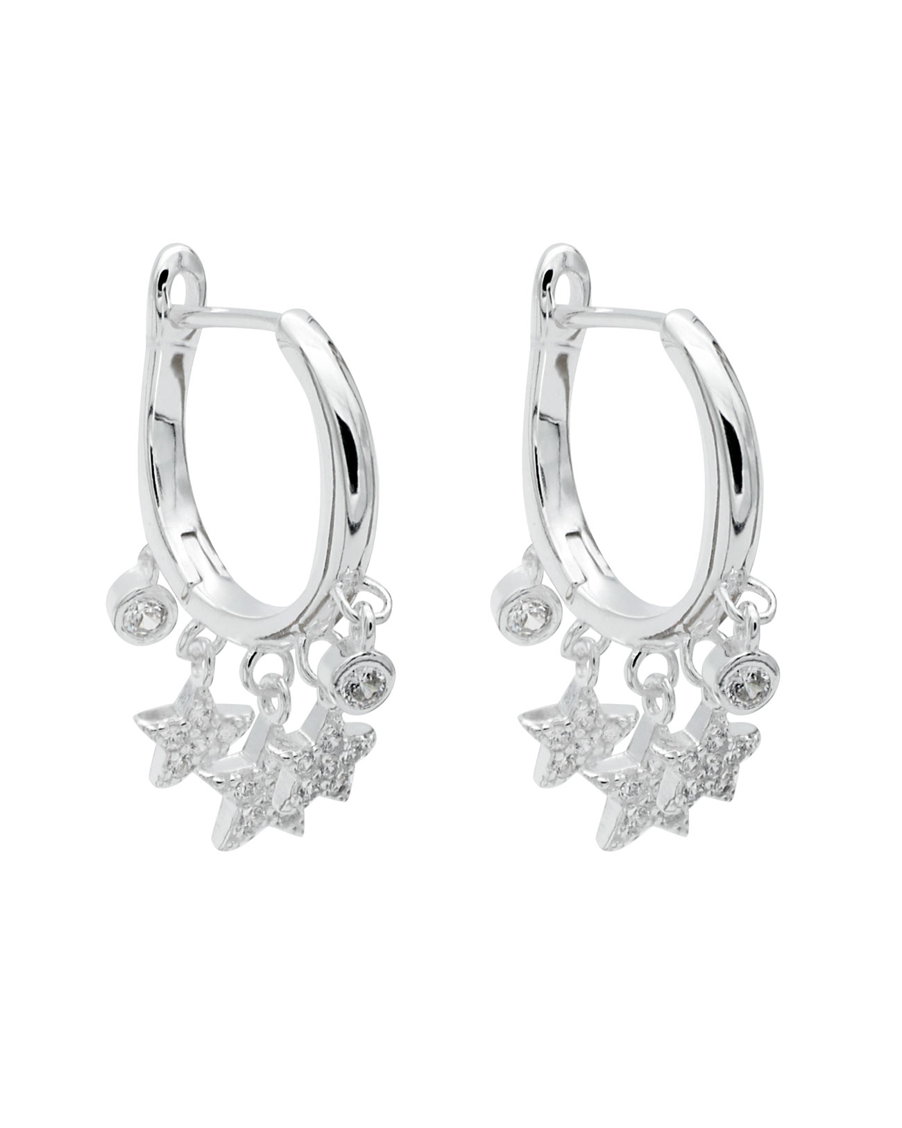 stars charms dangling hoop earrings silver