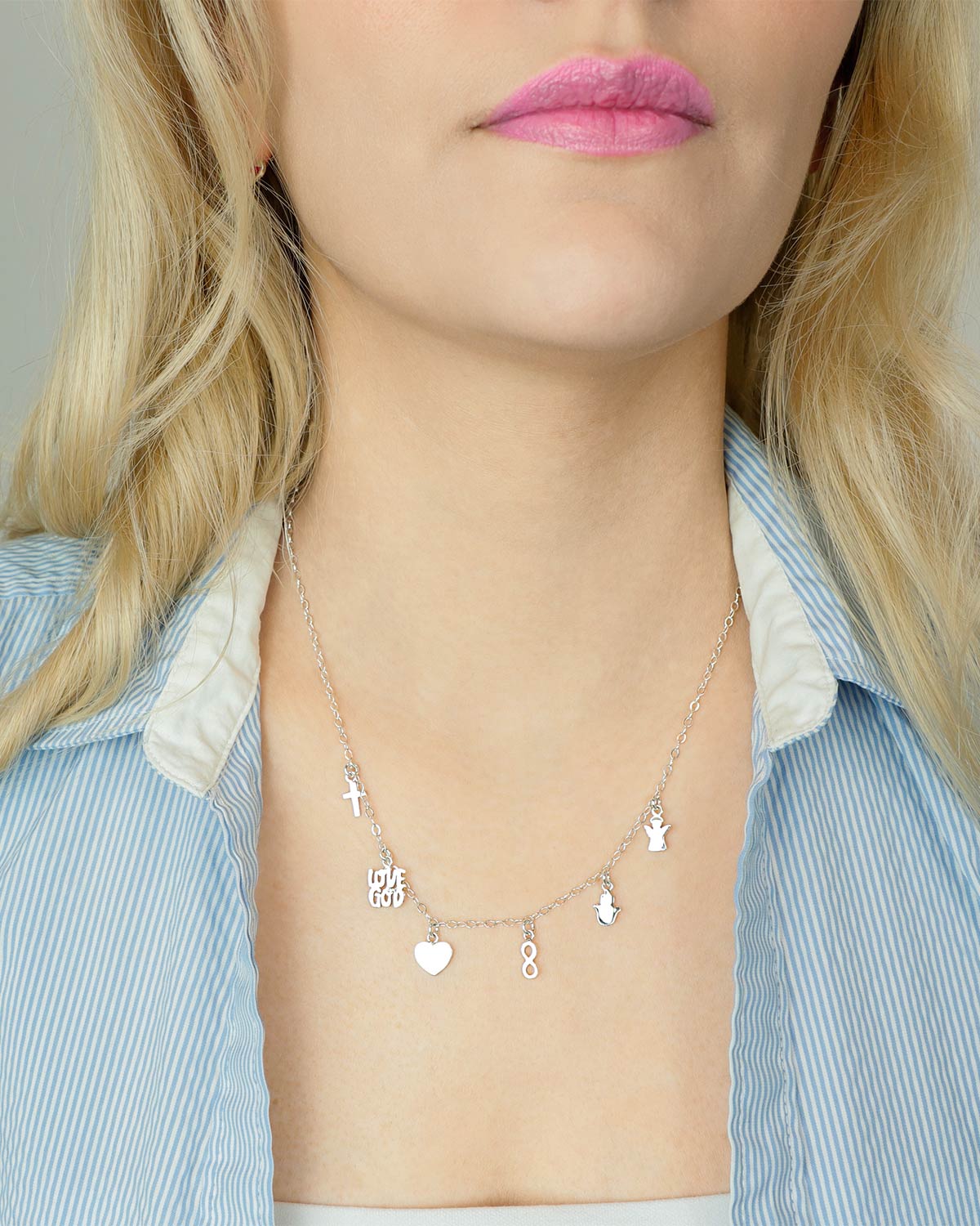 multiple charm necklace 925 sterlingsilver