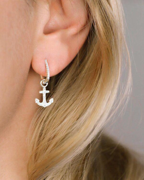 anchor earrings dangle zirconia 925 sterling silver
