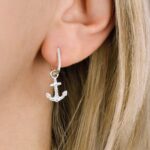 anchor earrings zirconia white 925 silver