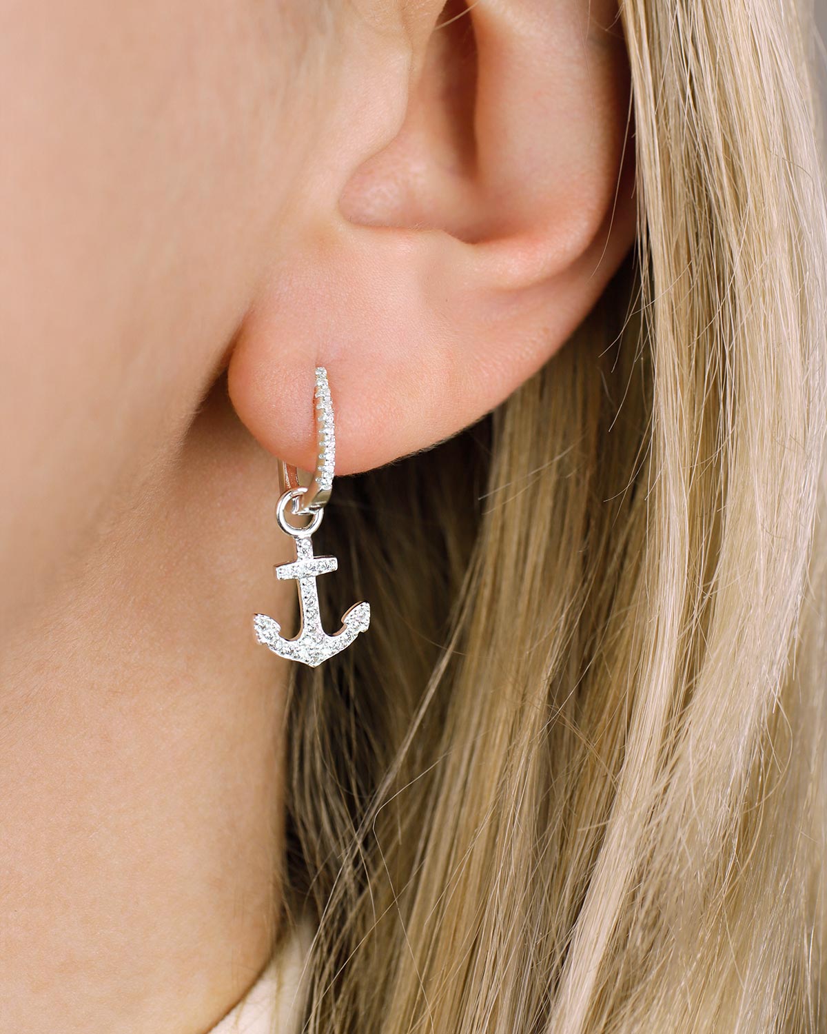 anchor earrings zirconia white 925 silver
