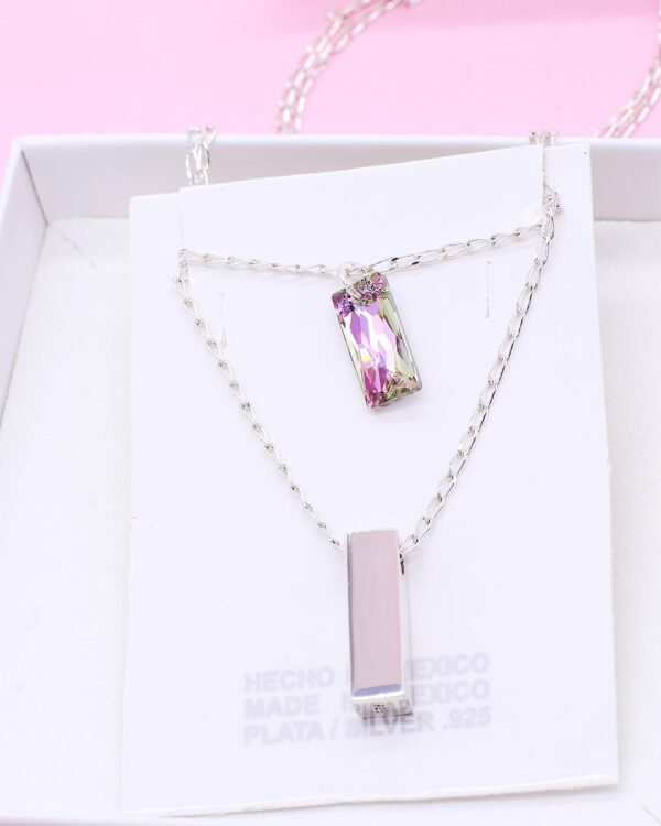 rectangle bar necklace 925 sterling silver necklace purple