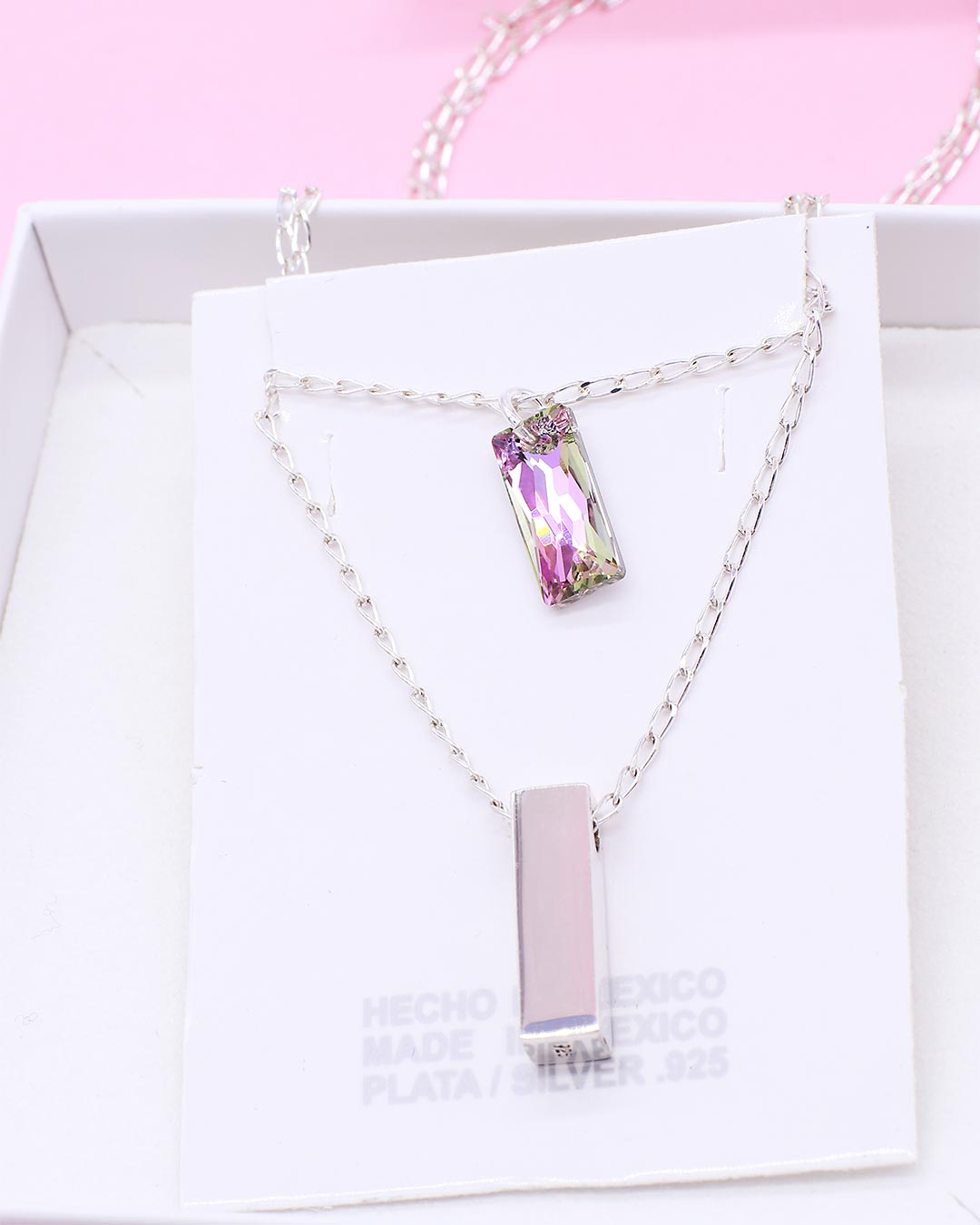 rectangle bar necklace 925 sterling silver necklace purple