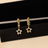 star dangle hoop earrings gold 925 silver