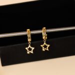star dangle hoop earrings gold 925 silver