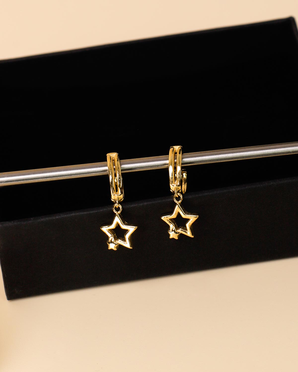 star dangle hoop earrings gold 925 silver