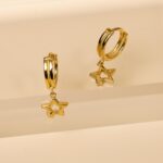 stars hanging hoop earrings 24k gold plated