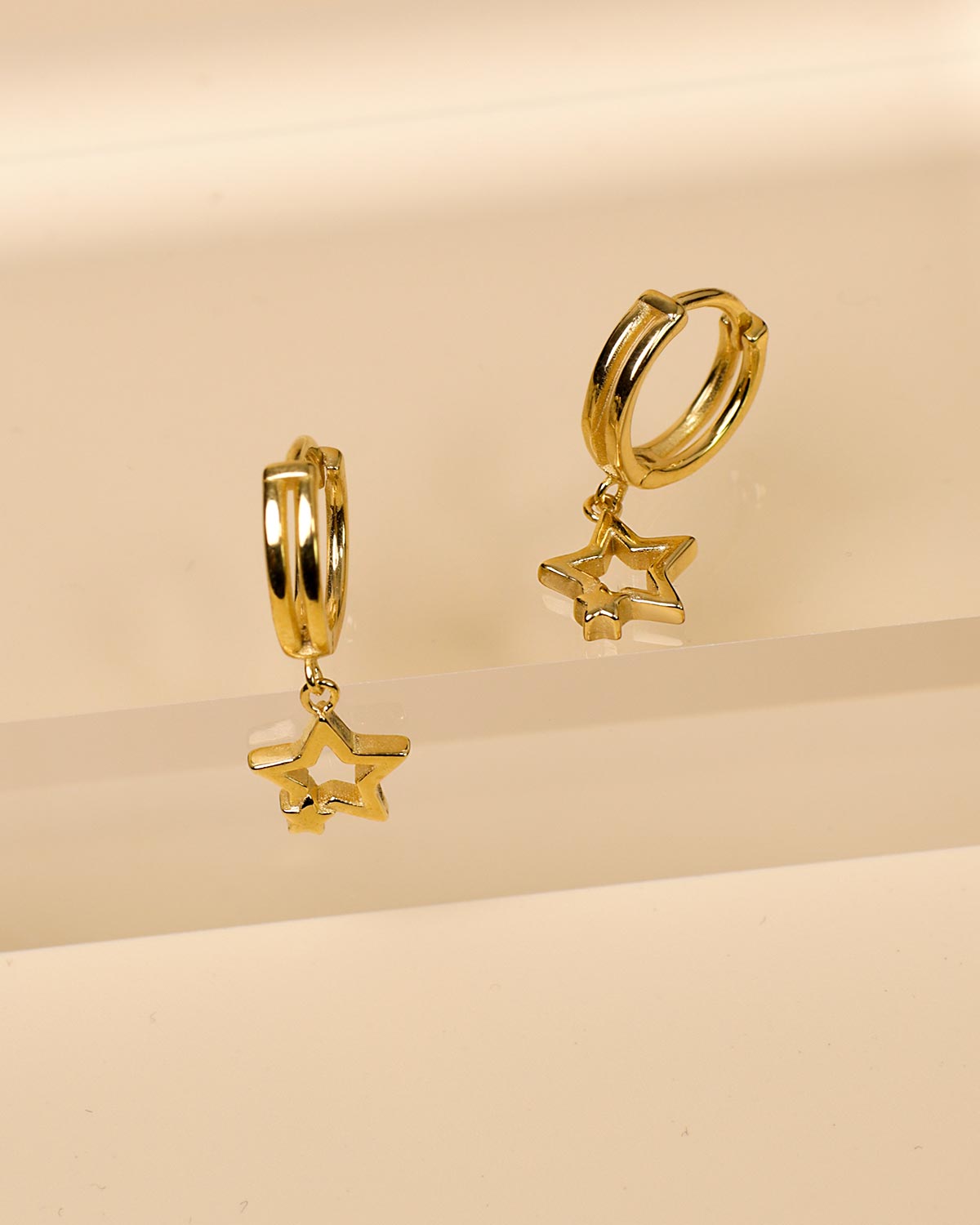 stars hanging hoop earrings 24k gold plated