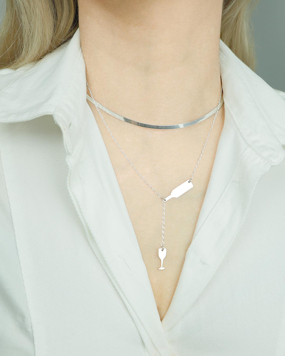 bottle wine champagne necklace 925 sterling silver