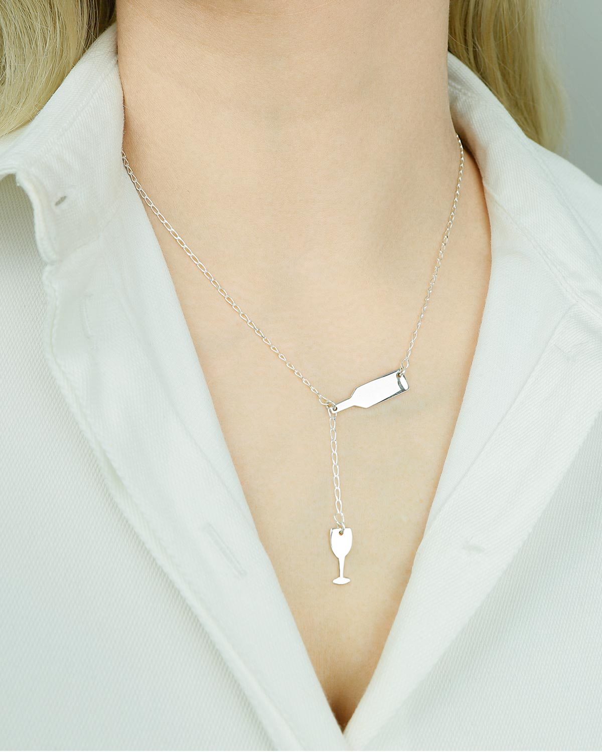 champagne wine bottle cup necklace 925 sterling silver