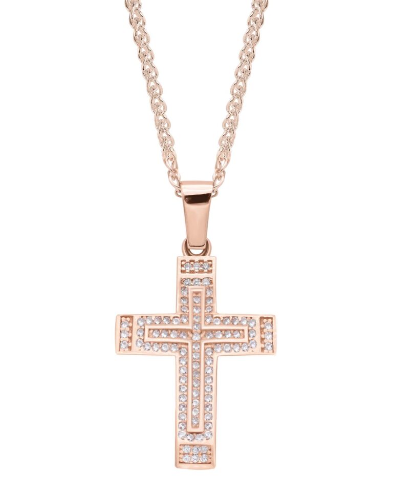 rose gold cross with diamonds necklace 925 silver
