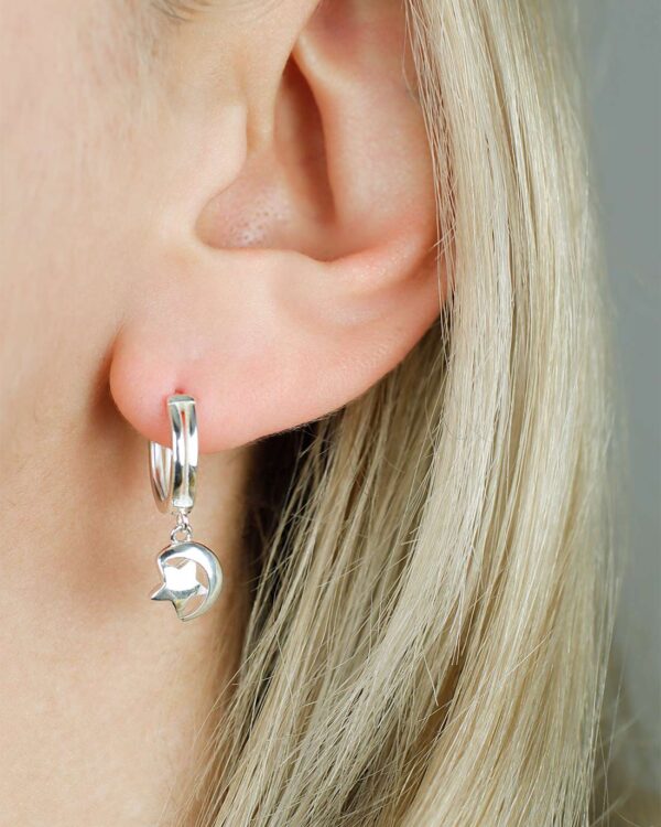 star silver hoops huggies earrings 925 silver