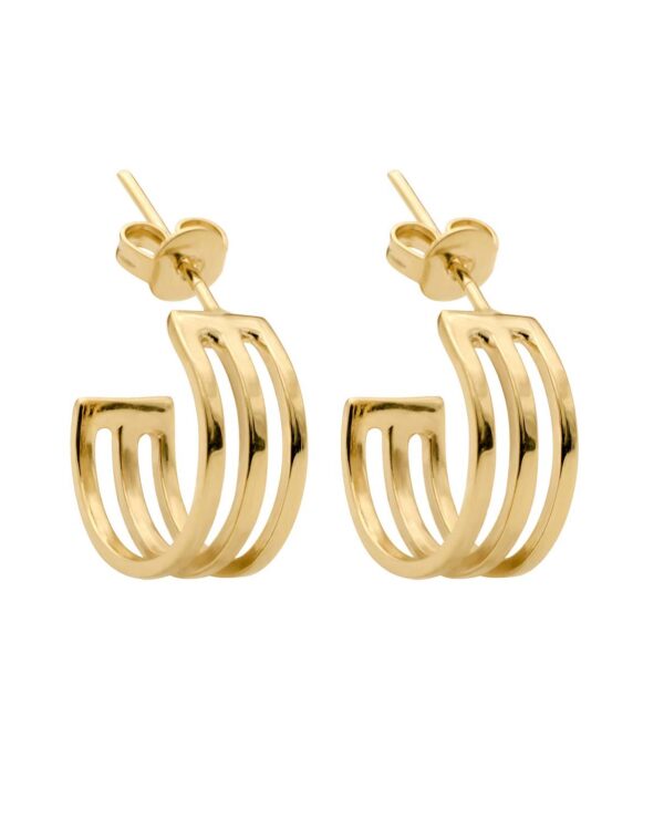 triple three lines hoop earrings gold