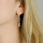 gold elegant hanging earrings diamonds