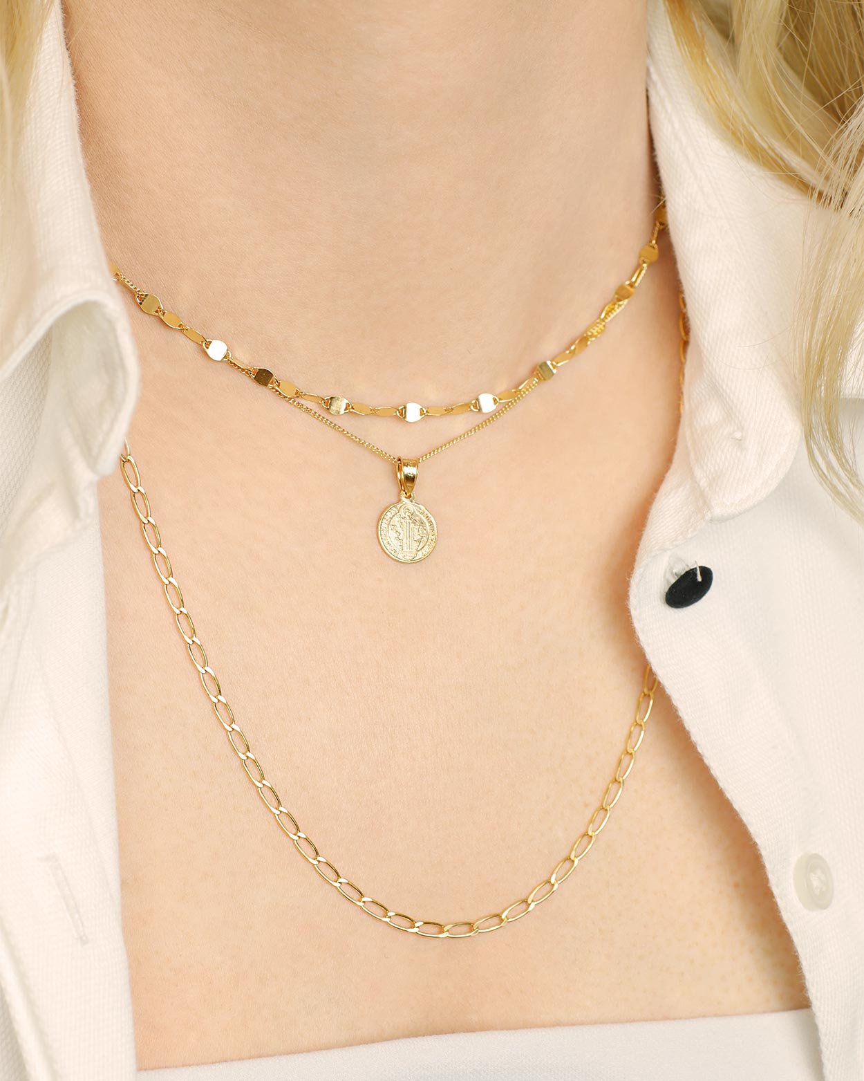 st benedict gold necklace over 925 silver