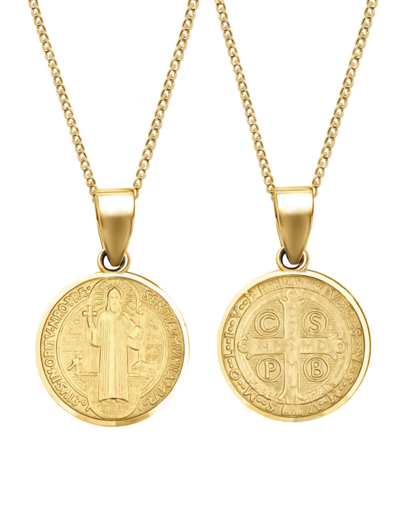 st benedict medal gold 925 sterling silver necklace