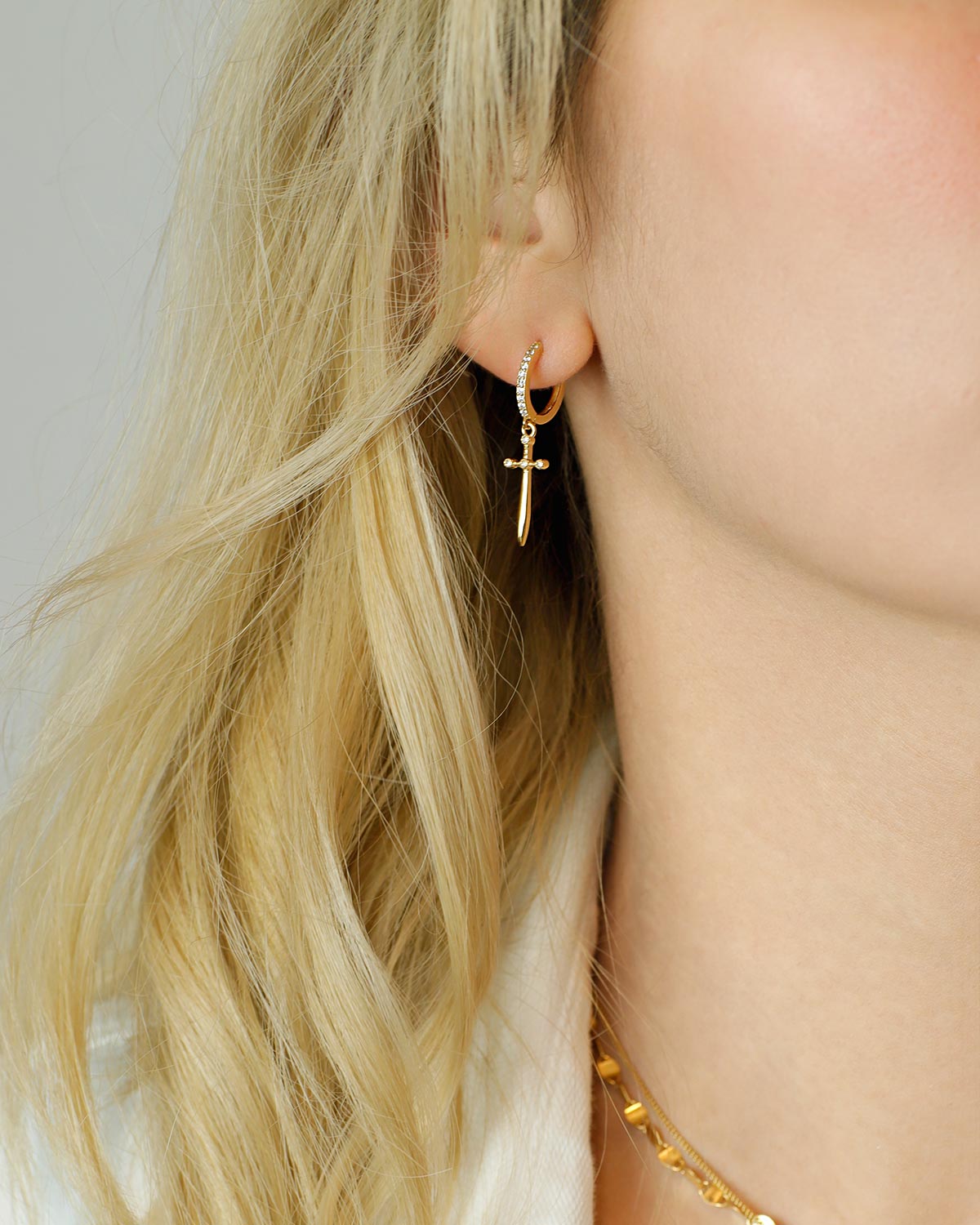 sword hoop earrings gold 925 sterling silver