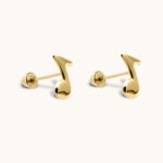 musical note solid gold 10K small earrings screw back