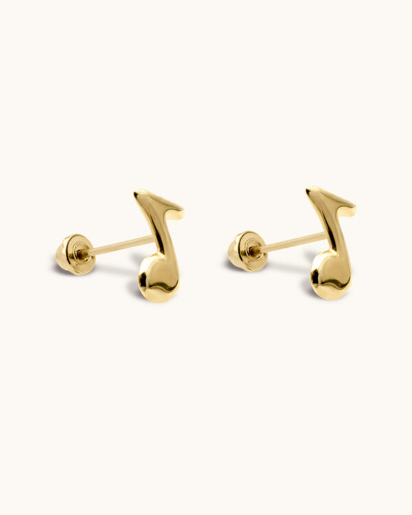 musical note solid gold 10K small earrings screw back