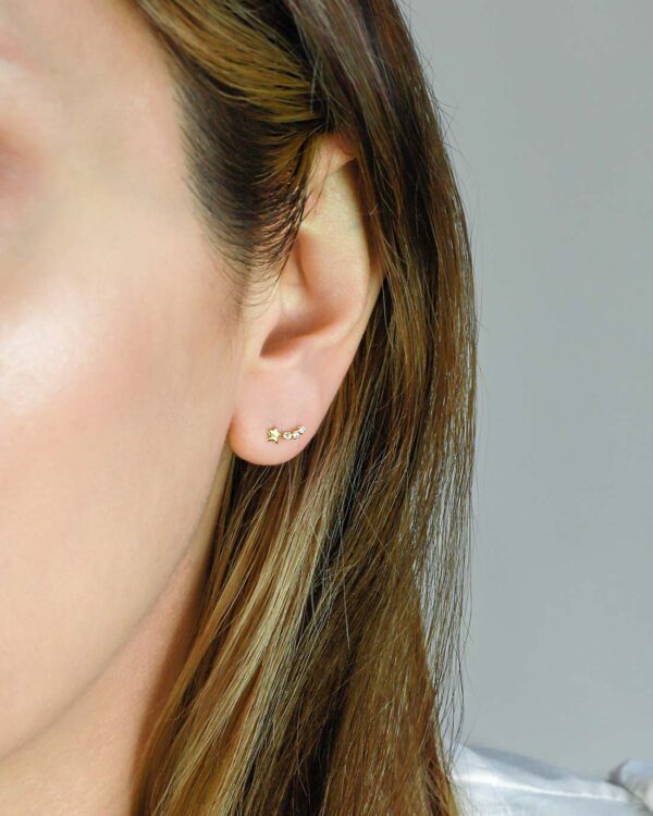 star with zirconia real gold tiny earrings