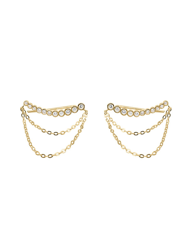 crawler earrings with chains gold with zirconia