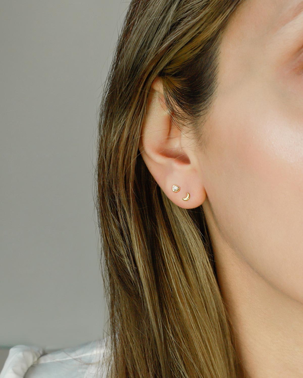 moon heart tiny dainty earrings 10k solid gold