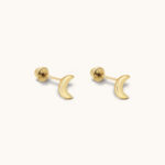 moon stud earrings screw backs 10k gold