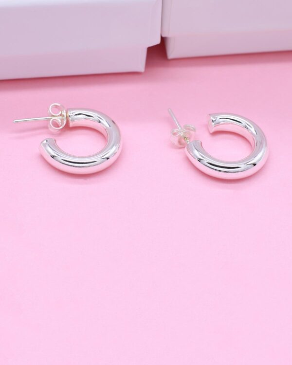 thick round hoop earrings 925 sterling silver shiny