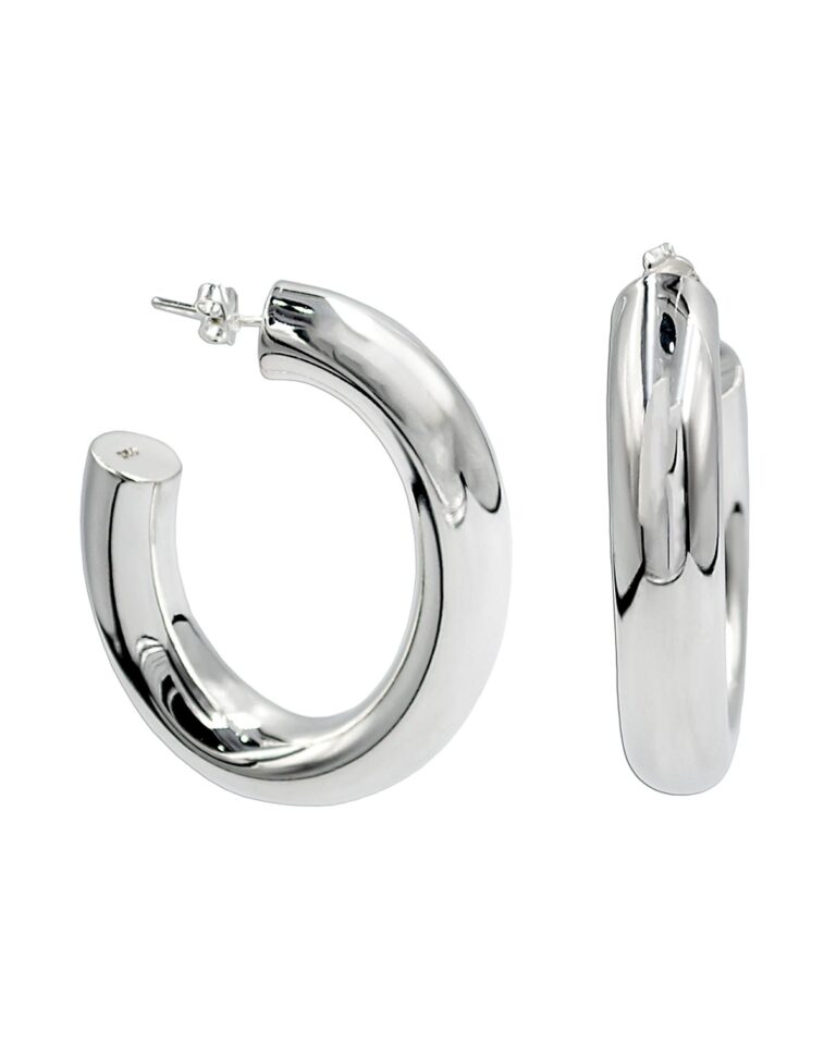 thick silver hoop earrings shiny