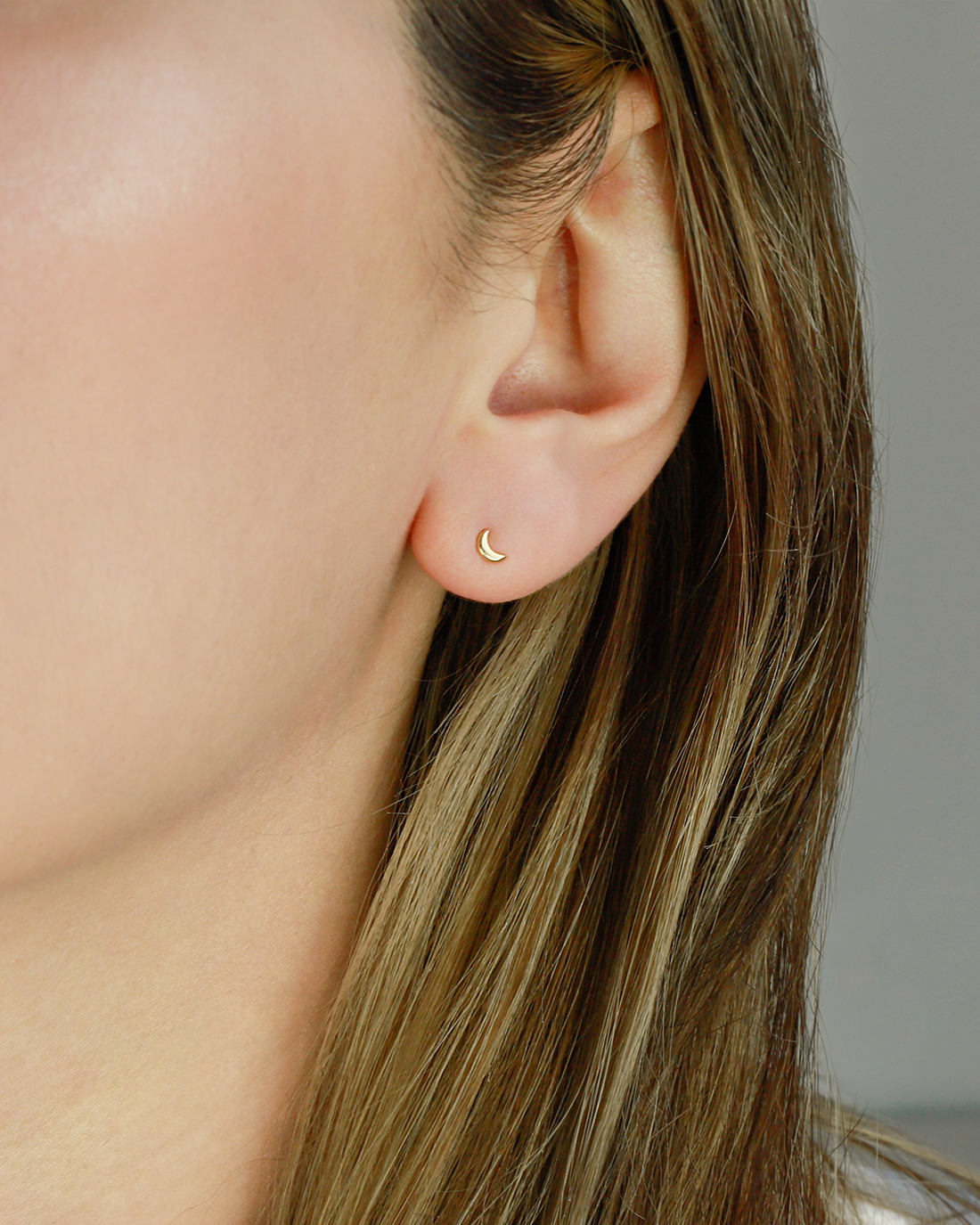 tiny moon studs solid gold 10k screw backs