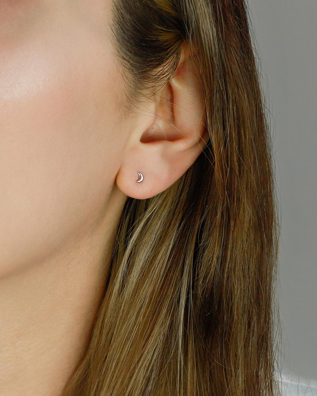 tiny moon studs solid white gold 10k screw backs