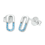 blue zirconia 925 silver stud earrings paperclip