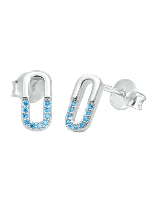 blue zirconia 925 silver stud earrings paperclip