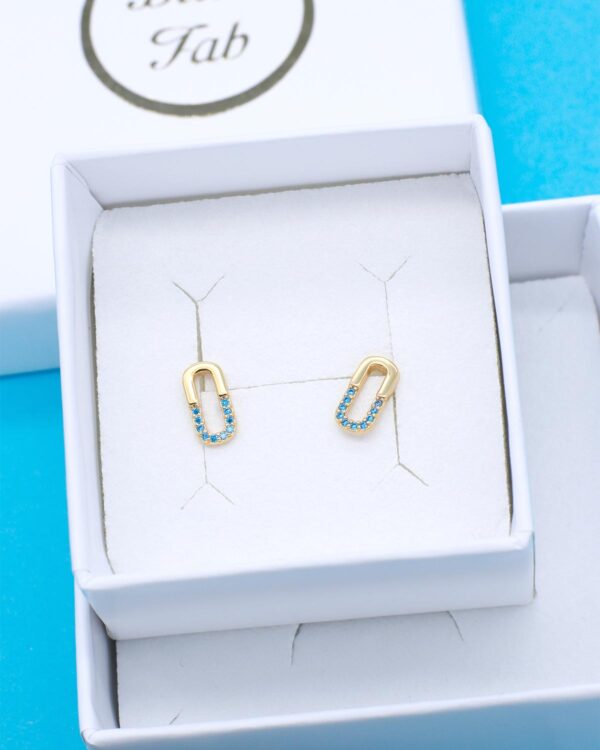 paperclip earrings blue diamonds gold
