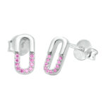 pink zirconia 925 sterling silver stud earrings paper clip