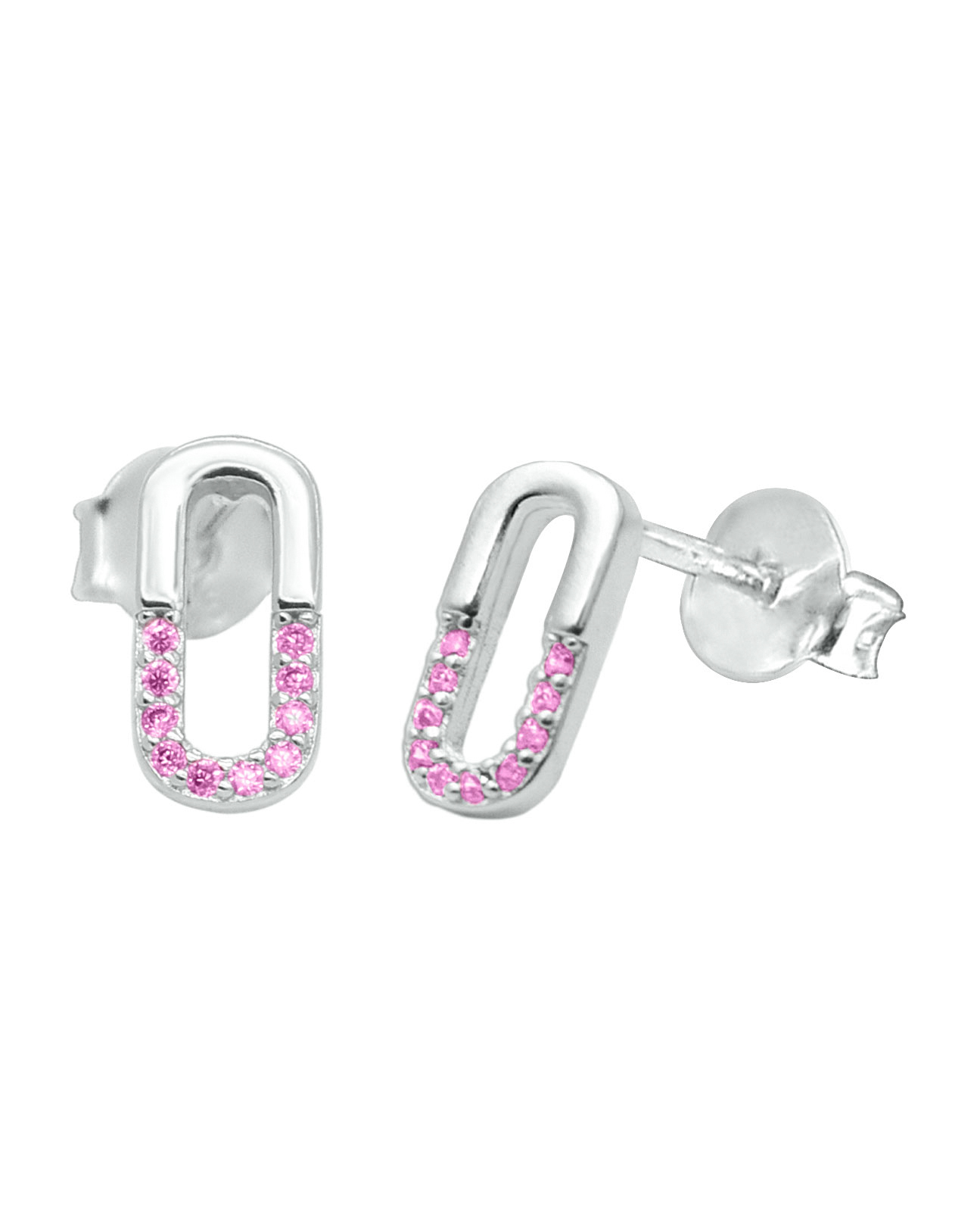 pink zirconia 925 sterling silver stud earrings paper clip